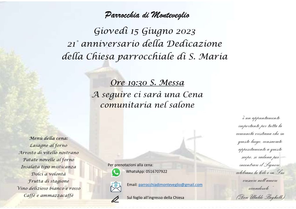 Celebrazioni per il 21° anniversario della Dedicazione della nostra Chiesa parrocchiale